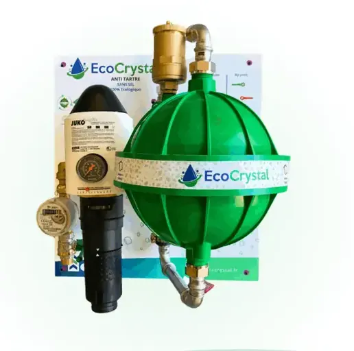 EcoCrystal monté sur son panneau d'installation avec filtre et compteur